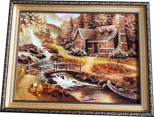 Картина из янтаря "Дом в лесу" (37 x 47 см) B098