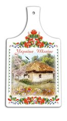 Кухонная доска Украина "Дом с вишневым цветом" (18 x 33 см) гпукд04