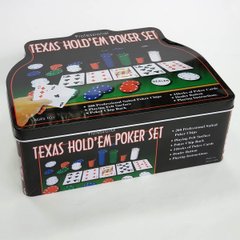 Покерный набор на 200 фишек с номиналом в металлической коробке Техасский холдем (26 x 21 x 9 см) 200T-3
