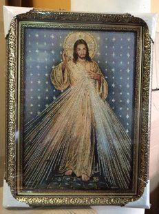 Гобеленова ікона з люрексом "Образ Ісуса Милосердного" (37 x 49 см) B109