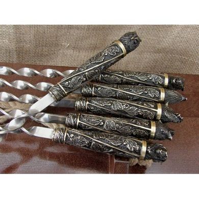 Набір шампурів з бронзовими ручками "Дикі звірі" в дерев'яному кейсі 470038
