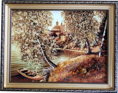 Картина із бурштину "Човник на березі" (37 x 47 см) B100