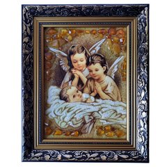Икона из янтаря "Ангелочки над ребенком" (22 x 27 см) B191-1
