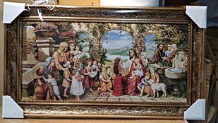 Гобеленова ікона з люрексом "Ісус благословляє дітей" (39 x 69 см) B200-2