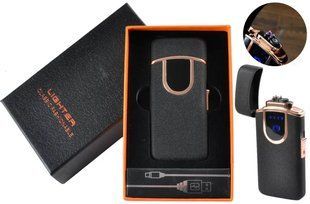 USB - Газовая Зажигалка (острое пламя + две молнии) индикатор заряда HL-254 Black sand