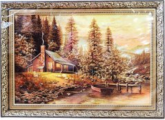 Картина із бурштину "Дім у лісі" (52 x 72 см) B065, 52 x 72, від 51 до 100 см