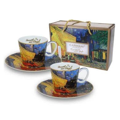 Подарунковий набір Carmani Ван Гог "Нічна тераса кафе" 2 чашки еспресо та 2 блюдця (100 мл, d-13 cм) 830-0710