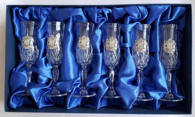 Кришталевий набір келихів для шампанського Герб України (6 предметів, 130 мл) PB41795
