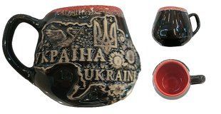 Чашка глиняна чорна "Україна Ukraine" (100 мл) US0157