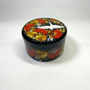 Шкатулка з петриківським розписом кругла (d-8 см, h-5 см) SK0601