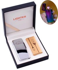 Электроимпульсная зажигалка в подарочной коробке LIGHTER (USB) №HL-122 Silver