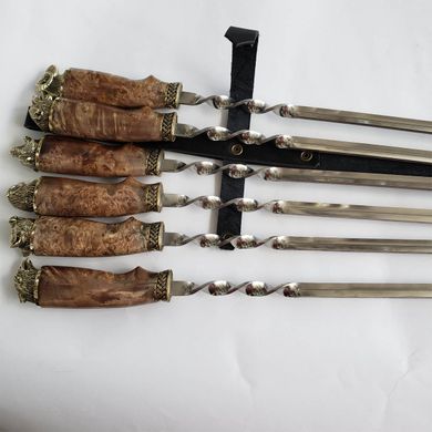 Набор шампуров с бронзовыми ручками "Дикие звери" в колчане из кожи 470016-1