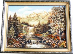 Картина із бурштину "Гірський водоспад" (37 x 47 см) B083