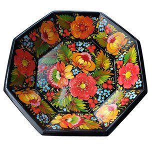 Конфетница деревянная с петриковской росписью (22 x 22 x 5 см) VP0105
