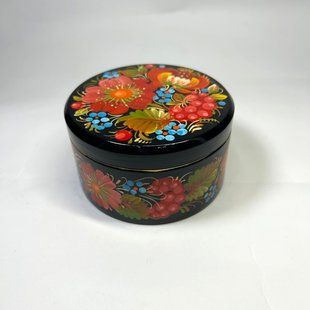 Шкатулка з петриківським розписом кругла (d-9 см, h-5 см) SK0603