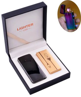 Электроимпульсная зажигалка в подарочной коробке LIGHTER (USB) №HL-122 Black