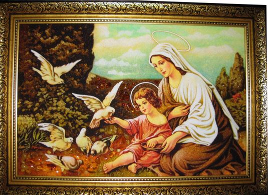Ікона із бурштину "Марія з Ісусом" (52 x 72 см) B024