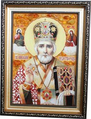 Ікона із бурштину "Миколай Чудотворець" (28 x 37 см) B084