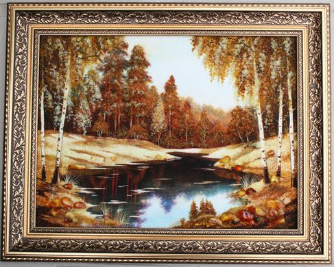 Картина із бурштину "Річка у лісі" (37 x 47 см) B041