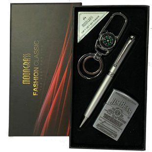 Подарунковий набір брелок/ручка/запальничка MoonGrass Fashion Classic Jim Beam (Турбо полум'я) ST-5356 Silver