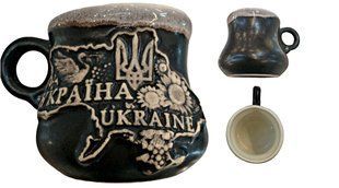 Чашка глиняна чорна матова "Україна Ukraine" (100 мл) US0163