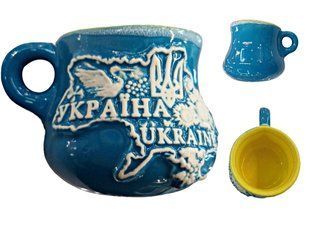Чашка глиняна блакитна "Україна Ukraine" (100 мл) US0164