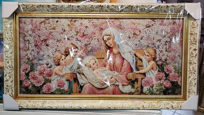 Гобеленовая икона с люрексом Богородица с младенцем (49 x 89 см) B133, 49 x 89, от 51 до 100 см