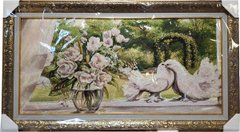 Гобеленова картина з люрексом "Квіти та голуби" (51 x 91 см) GB023