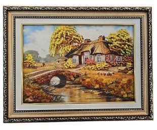 Картина із бурштину "Дім біля містка" (30 x 39 см) BK0039