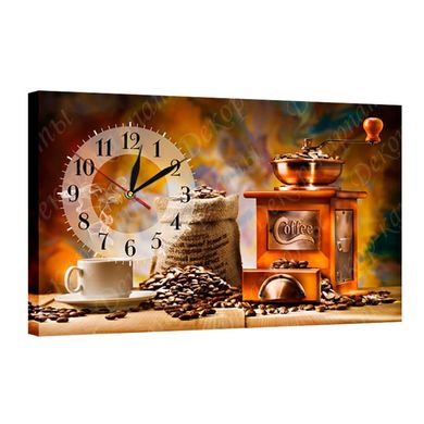 Настінний годинник на полотні "Кава" (30 x 53 см) O-134