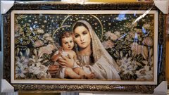 Гобеленовая икона с люрексом Богородица с младенцем (50 x 90 см) B136