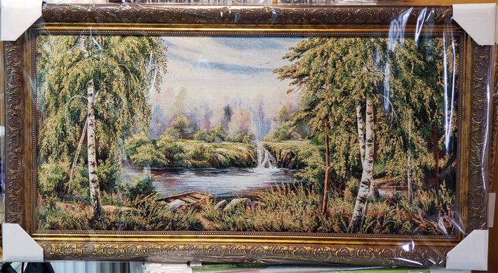 Гобеленова картина з люрексом "Човен біля річки" (48 x 88 см) GB025