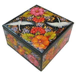 Шкатулка с росписью прямоугольная (14 x 14 x 8 см) SK0595