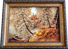 Картина із бурштину "Човник на березі" (28 x 37 см) B093