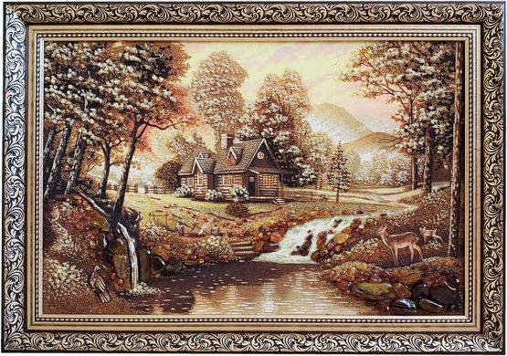 Картина из янтаря "Дом у реки" (53 x 77 см) BK0032, 53 x 77, от 51 до 100 см