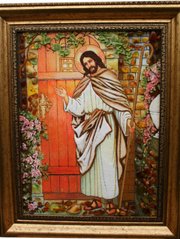 Ікона із бурштину "Ісус стукає в двері" (37 x 47 см) B010