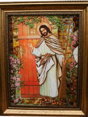 Ікона із бурштину "Ісус стукає в двері" (37 x 47 см) B010