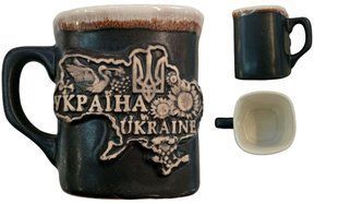 Чашка глиняна чорна матова "Україна Ukraine" (200 мл) US0169