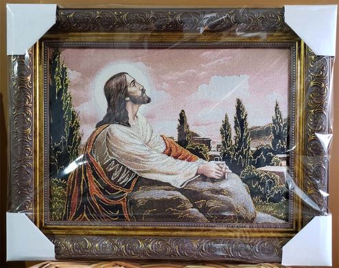 Гобеленовая икона с люрексом "Иисус на Масличной горе" (37 x 47 см) B199