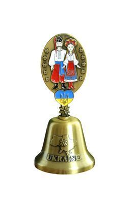 Дзвоник металевий з українською символікою двосторонній (h-9,5 см) DM-41