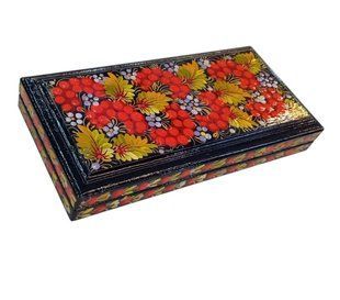 Шкатулка з петриківським розписом прямокутна (20 x 10 x 3,5 см) SK0579