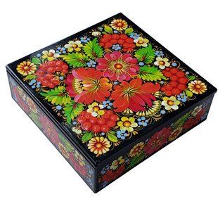 Шкатулка с росписью квадратная (16 x 16 x 5 см) SK0508