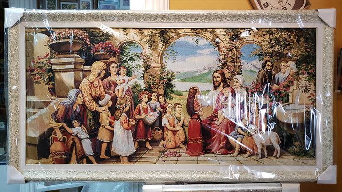 Гобеленовая икона с люрексом "Иисус Благословляет Детей" (68 x 128 см) B200