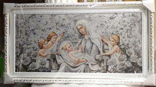 Гобеленовая икона с люрексом Богородица с младенцем (50 x 90 см) B292