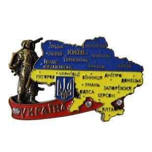 Магніт металевий з українською символікою "Карта України" (8 x 5 см) US0088