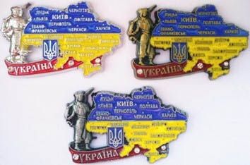 Магніт металевий з українською символікою "Карта України" (8 x 5 см) US0088