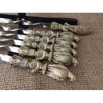 Набір шампурів з бронзовими ручками Птахи в сагайдаку з натуральної шкіри 470013