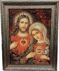 Ікона із бурштину "Святі Серця Ісуса і Марії" (40 x 50 см) B253
