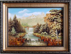 Картина із бурштину "Гірський водоспад" (28 x 37 см) B083-1