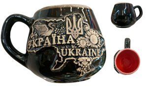 Чашка глиняна чорна "Україна Ukraine" (400 мл) US0173